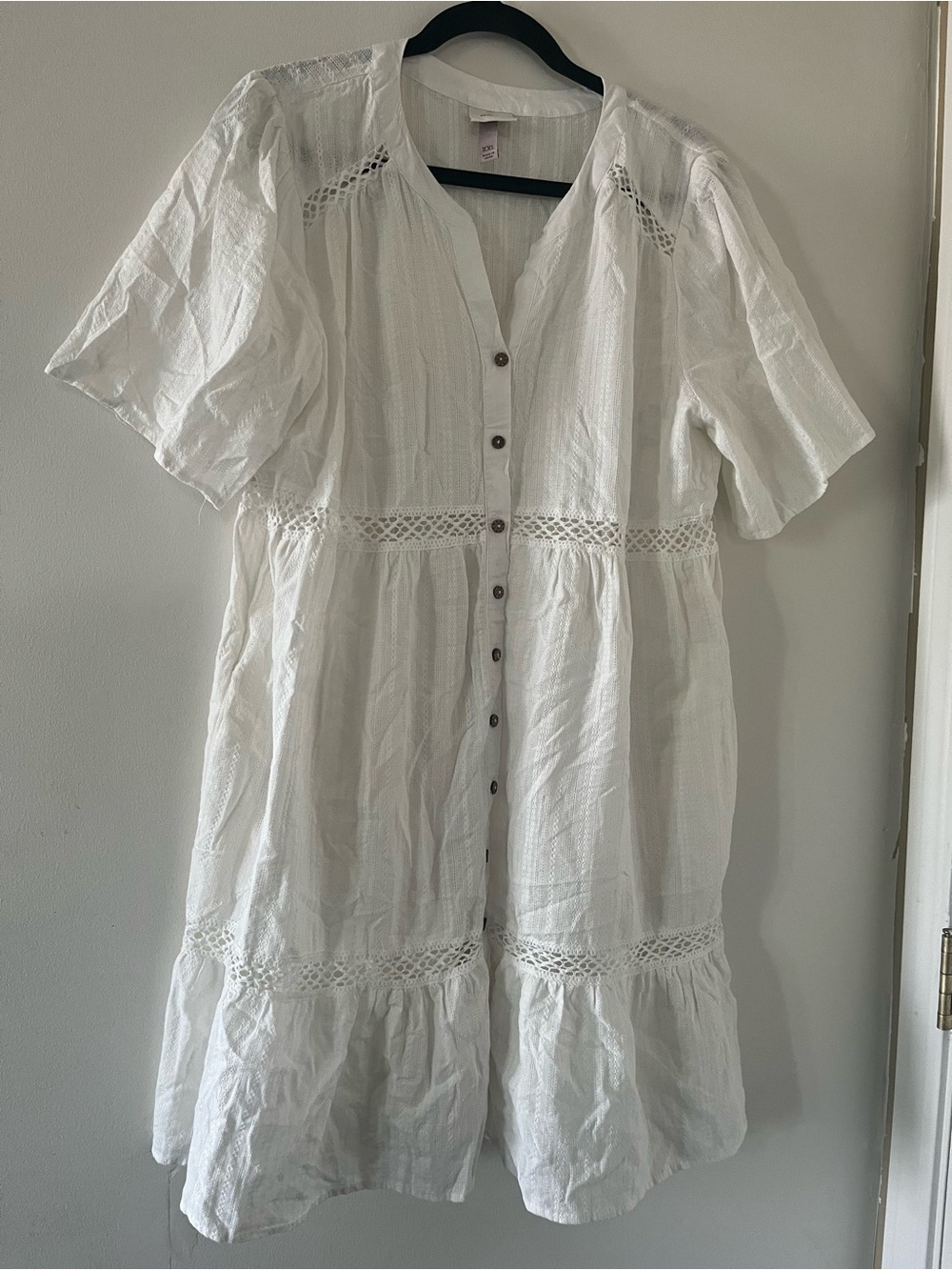 Knox Rose White 100% Cotton Eyelet Short Sleeve Mini Dress XXL Cottagecore